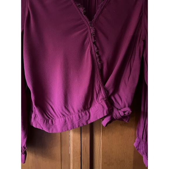 Abercrombie & Fitch Women's V Neck Tie Front Blouse Top Long Sleeve Fuchsia SZ S - Picture 7 of 10